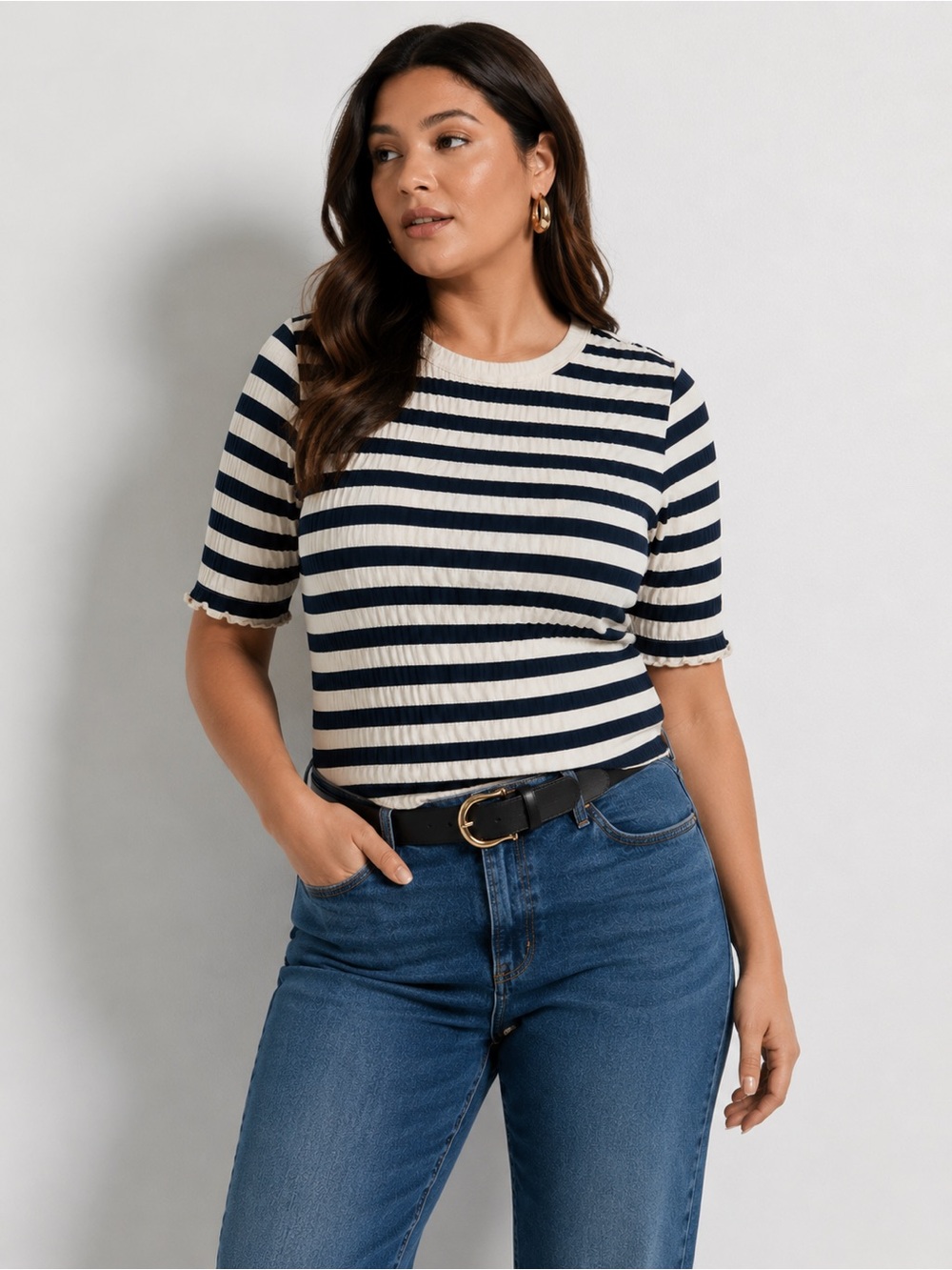 Anthropologie Nation Los Angeles April navy cream envelope top‎ XXL